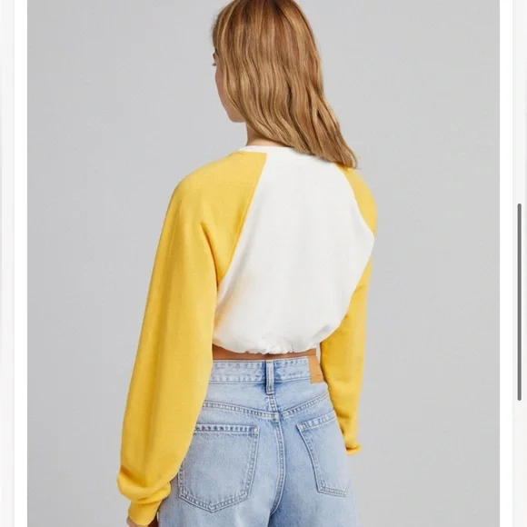 Bershka Zara yellow/white cropped sweatshirt size small - Picture 9 of 10
